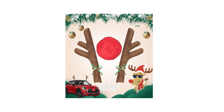 Christmas Reindeer Car Kit Antlers & Nose with Jingle Bells Decorations